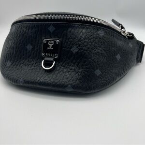 MCM Black Visetos Textured Belt Bag – Silver Logo, Excellent Condition